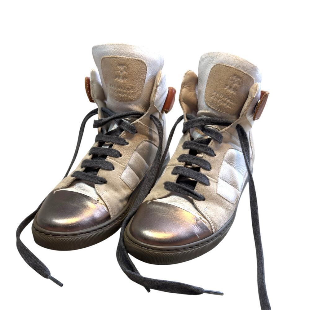 Brunello Cucinelli High Top Sneakers Shoes Leather Suede Size Women’s 37 US 7 - Picture 3 of 16